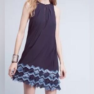 Mauve Anthropologie size 0 fringe sequin sleeveless dress festive party formal